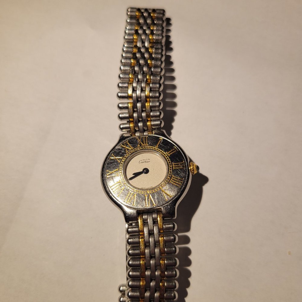 Cartier Must 21 Stainless Steel Gold Quartz Analóg Watch Used for Women